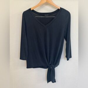 white birch Black V-Neck Long Sleeve Tie-Front Top Large Like New